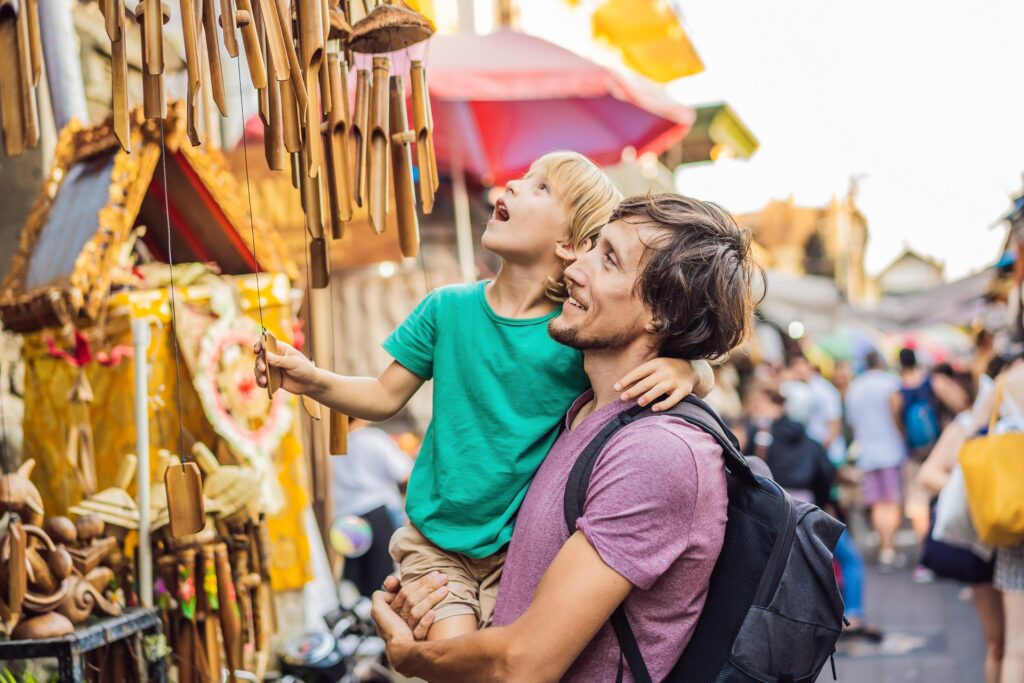 Dad and son at a market